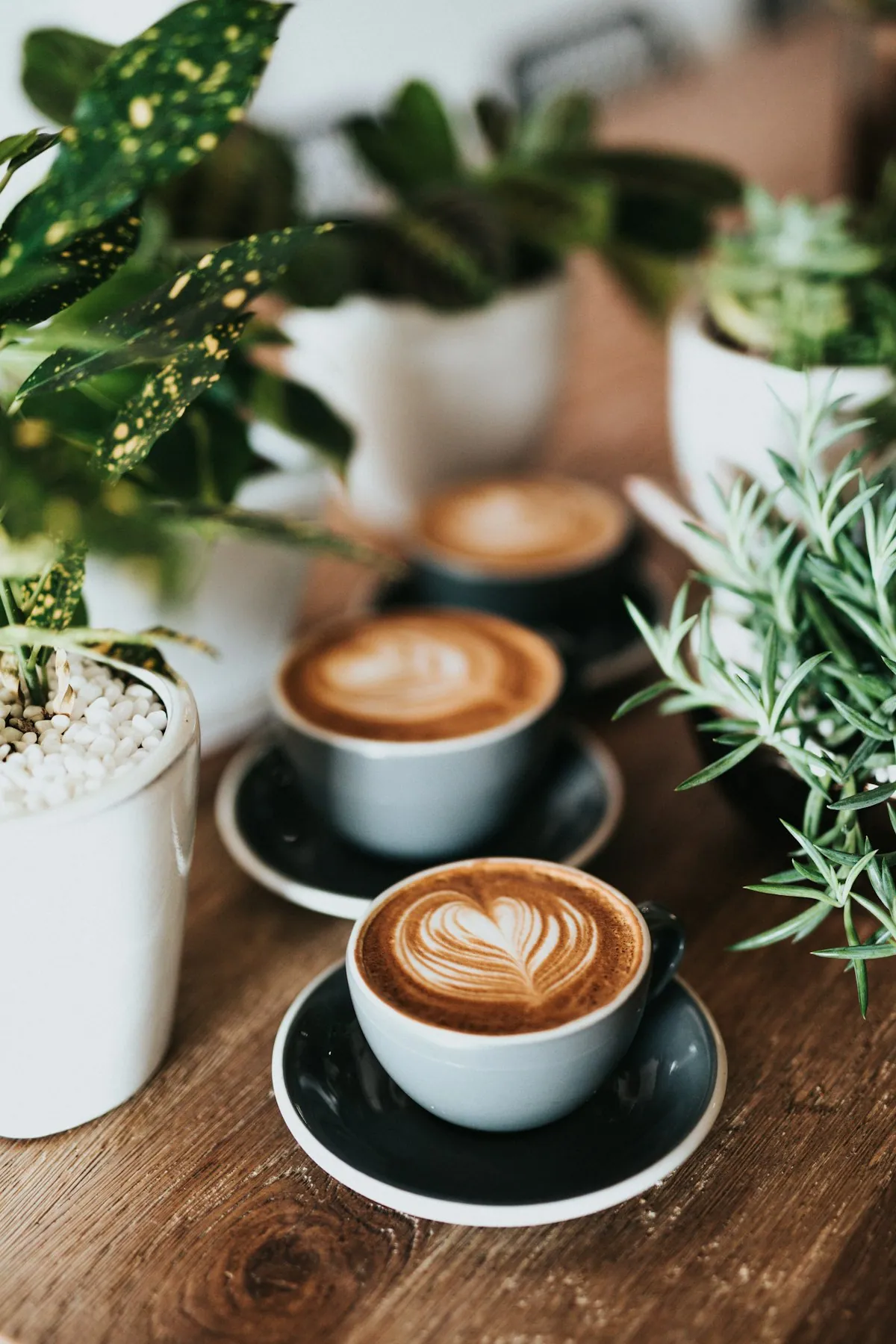 Latte art in a ceramic cup on marble